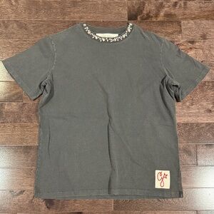 Golden Goose Gray Short Sleeve Tee with Embellished Neckline
